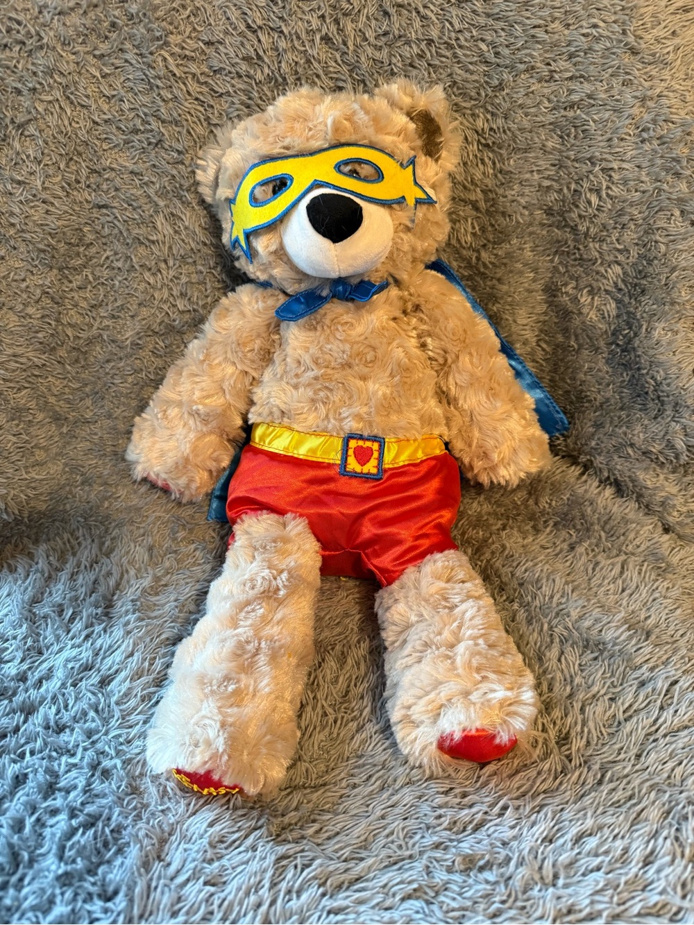Scentsy Buddy Plush Superhero Bear in Tan with Blue Cape & Yellow Mask‎